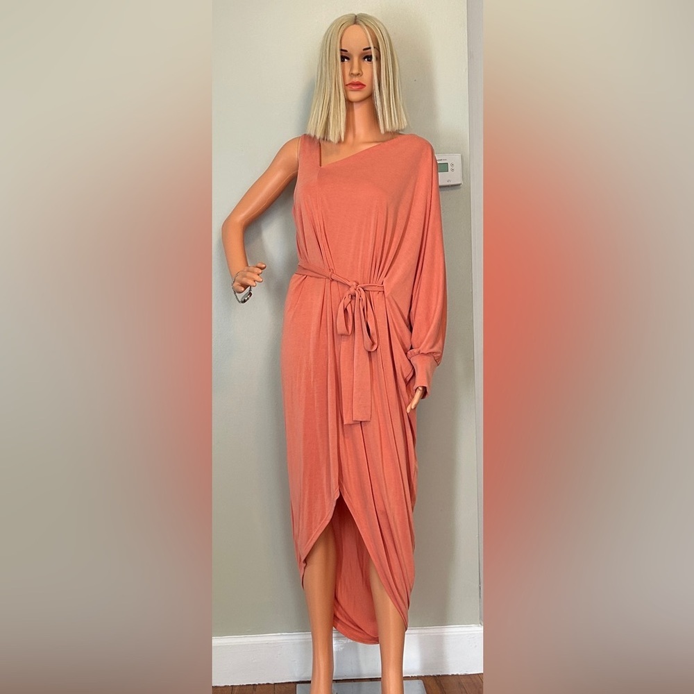 BCBGMAXAZRIA Women's Asymmetric One Shoulder Cocktail Dress coral